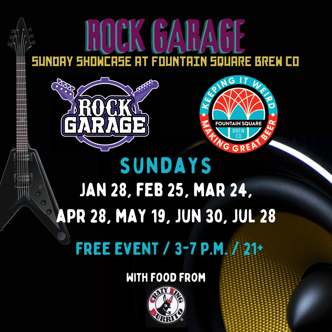 rock garage presents a monthly showcase featuring their musicians at fountain square brewing. this event runs 3-7 on one sunday a month.