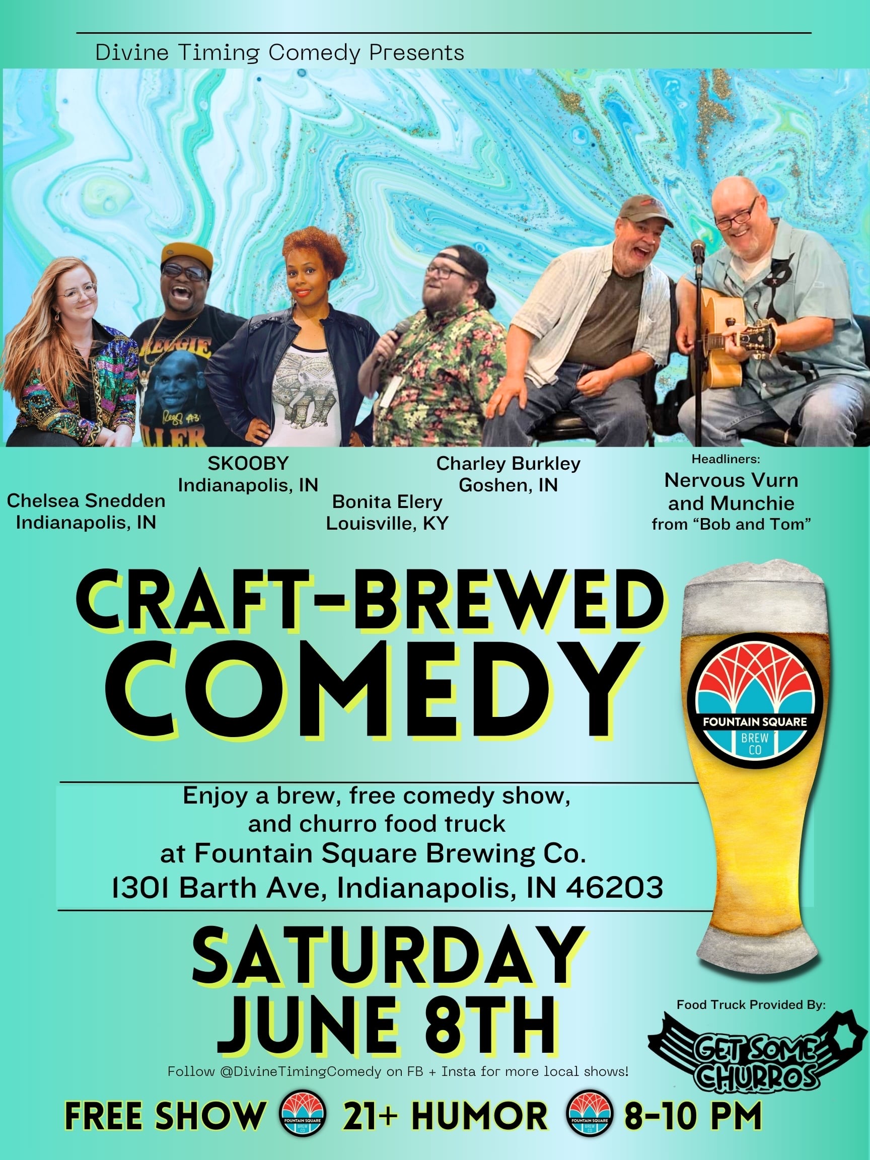 craft-brewed comedy show is at fountain square brewing on saturday, june 8 at 8 pm